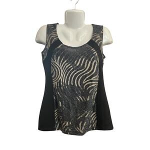 Artex Fashions Women's Black w/ Gold Dressy Sleeveless Evening Blouse Sz M VTG